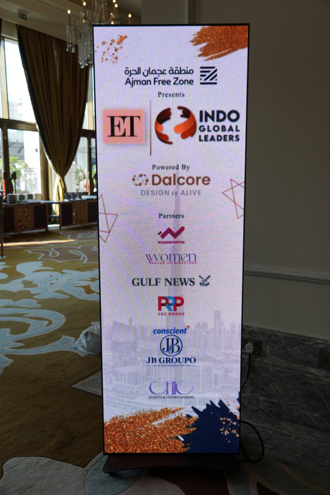 Partner board at ET Indo Global Leaders 2026 showing event partners